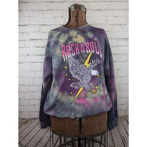 Rock & Roll World Tour Repurposed Tie Dyed Sweatshirt NEW L/XL